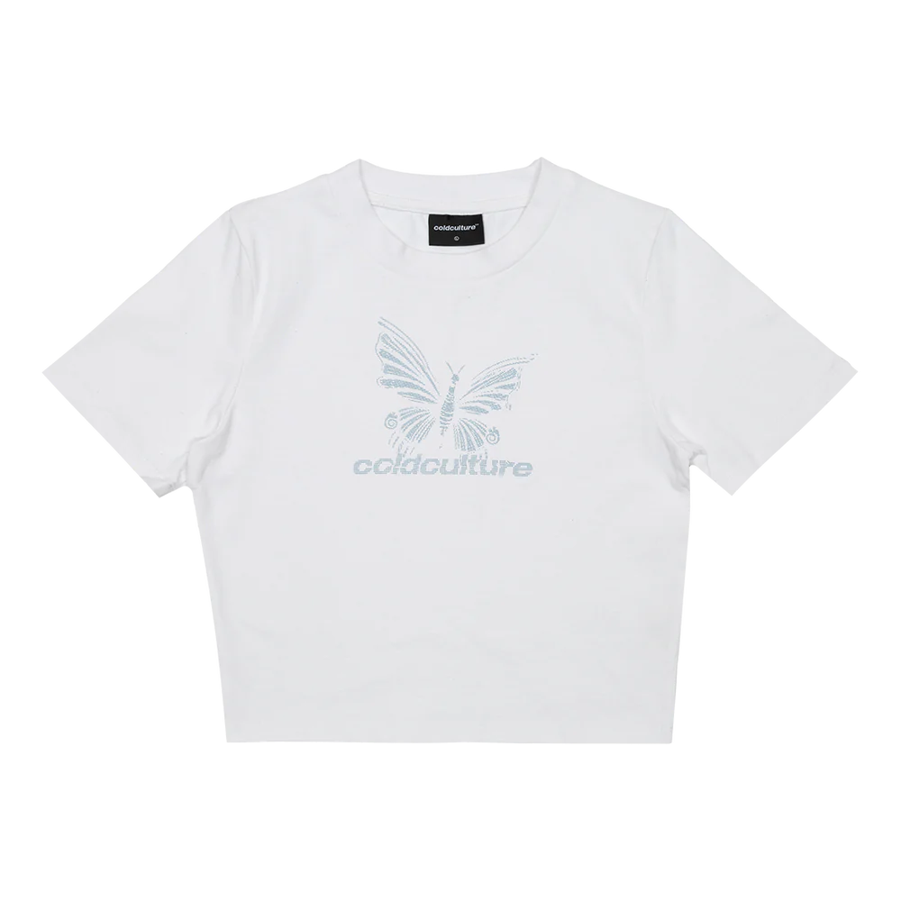 Butterfly-Baby-Tee-White.webp Cold Culture Butterfly Baby Tee White